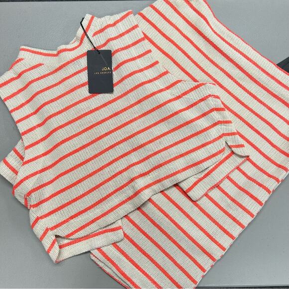 J.O.A. Dresses & Skirts - J.O.A. Knit 2 Piece Crop Top & Skirt Set Cream Orange Strip Size Large NWT